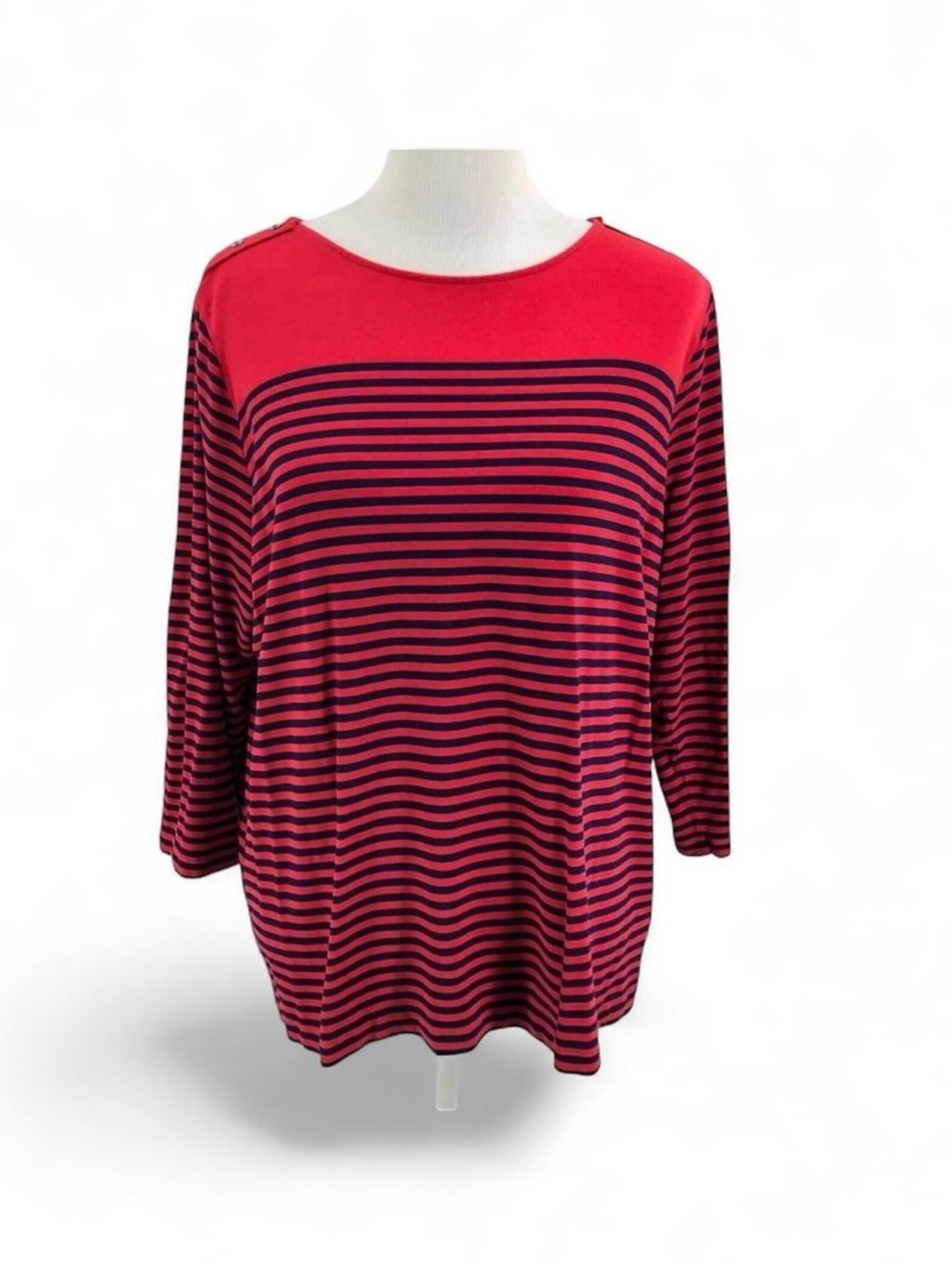 Chaps brand red and blue striped boat neck pullover top nautical